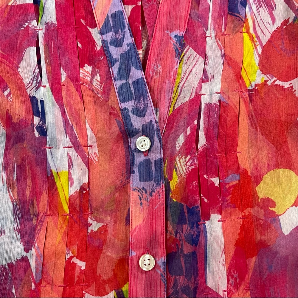 Soft Surroundings Sheer Floral Tunic Blouse Pink Multicolor Boho Flowy Size M - Picture 9 of 9
